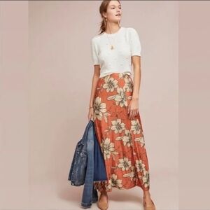 Anthropologie Farm Rio Small Cordelia Floral Maxi Skirt Orange High Waisted Boho